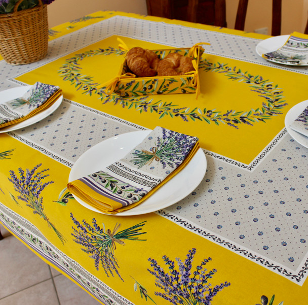 Lauris Yellow 155x350cm 12Seats French Tablecloth Made in France 