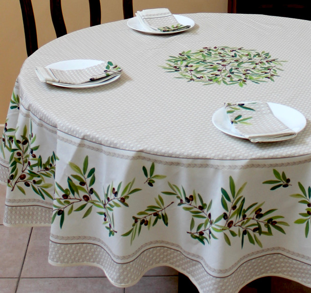 Nyons Ecru French Tablecloth Round 180cm COATED Made in France Nyons Ecru French Tablecloth Round 180cm COATED Made in France
