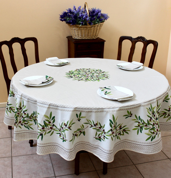 Nyons Ecru French Tablecloth Round 180cm COATED Made in France Nyons Ecru French Tablecloth Round 180cm COATED Made in France
