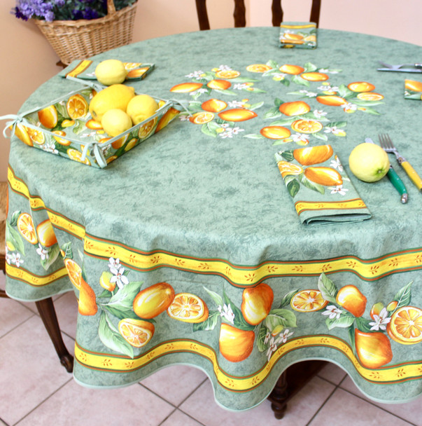 Lemon Green XXL French Tablecloth Round 230cm COATED Made in France