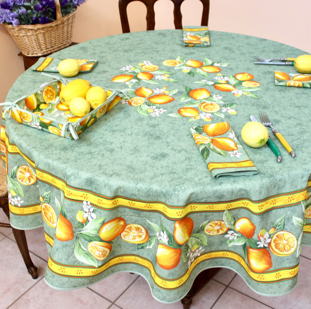 Lemon Green XXL French Tablecloth Round 230cm COATED Made in France