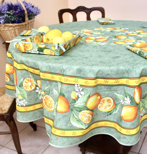 Lemon Green XXL French Tablecloth Round 230cm COATED Made in France