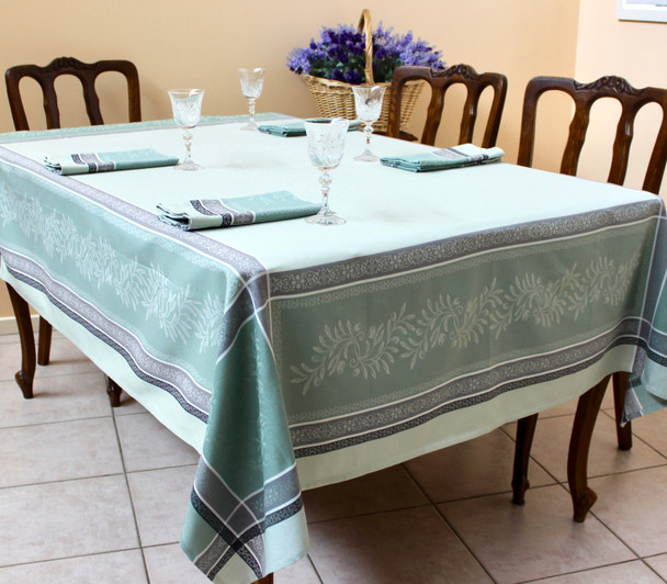 Olivia Green Jacquard FrenchTablecloth 160x200cm  6seats Made in France Olivia Green Jacquard FrenchTablecloth 160x200cm  6seats Made in France
