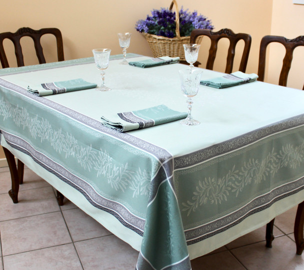 Olivia Green Jacquard French Tablecloth 160x250cm 8seats Made in France