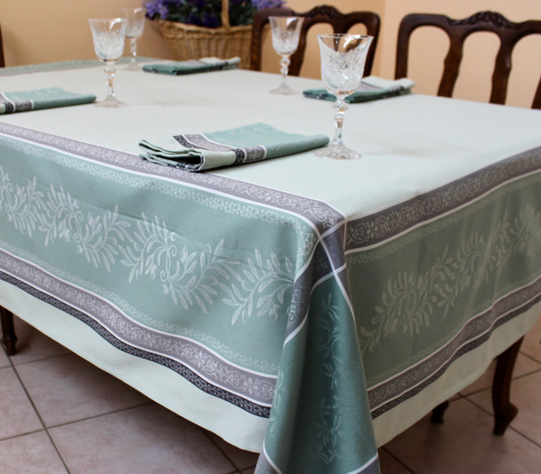 Olivia Green Jacquard French Tablecloth 160x250cm 8seats Made in France