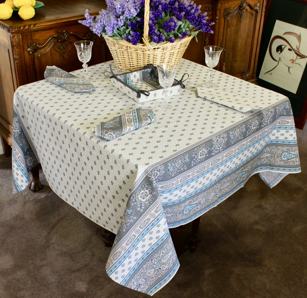 Marat Avignon Bastide Turquoise Square French Tablecloth 150x150cm Made in France