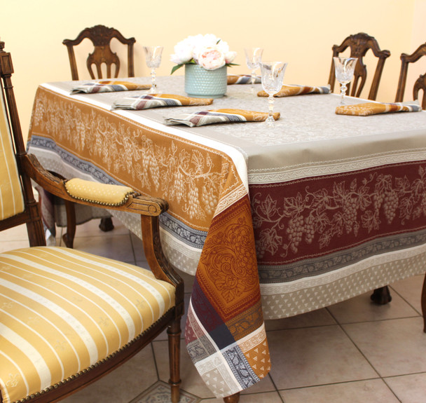 Coteau Cinnamon Jacquard French Tablecloth 160x250cm 8seats Made in France