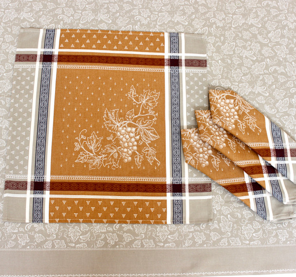 Coteau Cinnamon Jacquard French Tablecloth 160x250cm 8seats Made in France