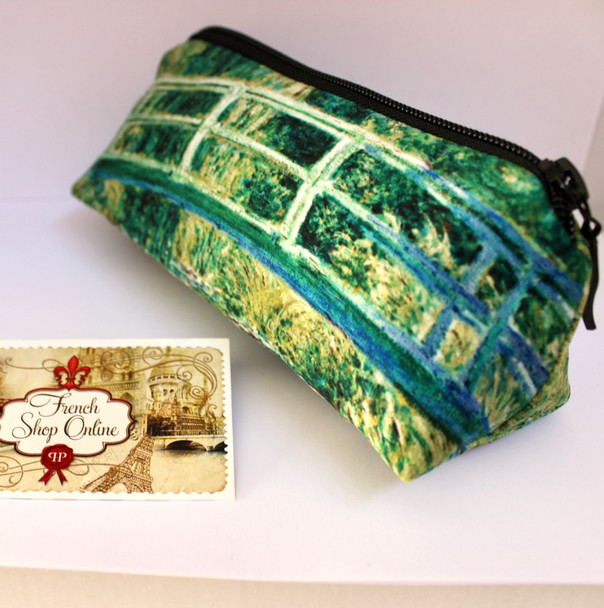 Claude Monet Japanese Bridge and Water Lilies Velour Cosmetic/Pencil/Glasses Case Made in France