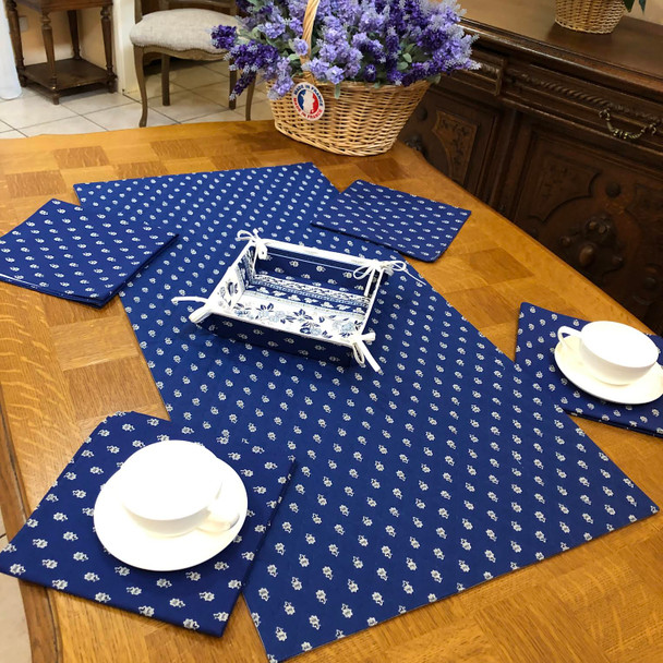 Avignon Blue 50x100cm Quilted Reversable Runner Made in France