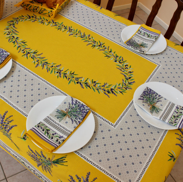 Lauris Yellow French Tablecloth 155x250cm 8seats COATED Made in France
