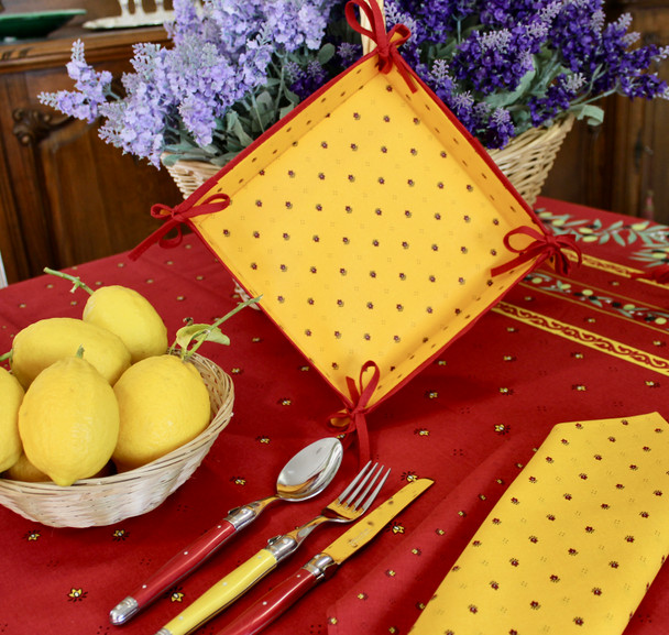 French Bread Basket Ramatuelle-Calissons Yellow/Red Made in France