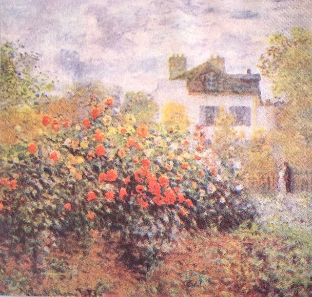 Artist's Garden in Argenteuil Claude Monet paper napkins inspired by impressionist garden artwork, art style luncheon paper napkins 33x33cm