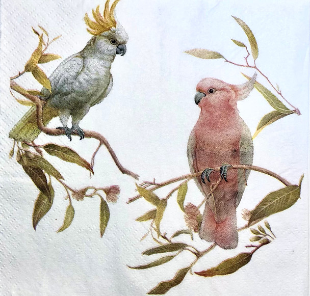 Cockatoo paper napkins with Australian native bird design, 33x33cm luncheon napkins