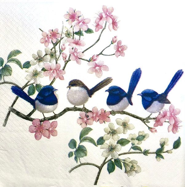 20 Paper Napkins Blue Wren 33x33cm