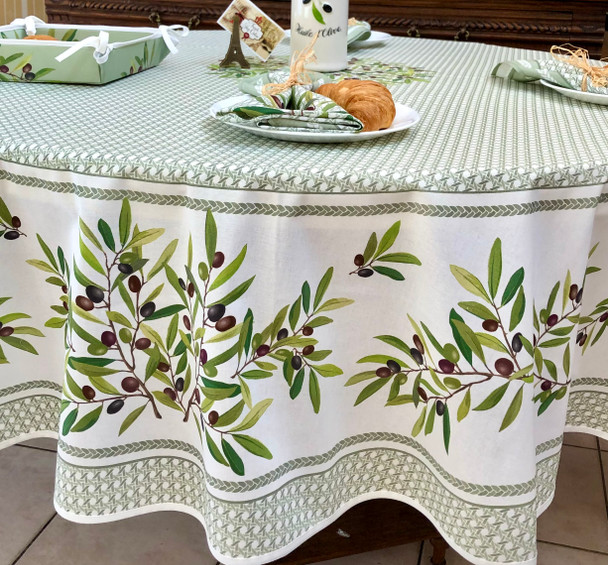 Nyons XXL Green  French Tablecloth Round 230cm Made in France