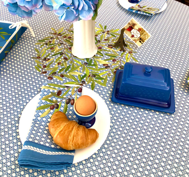 Nyons XXL Blue/White French Tablecloth Round 230cm Made in France