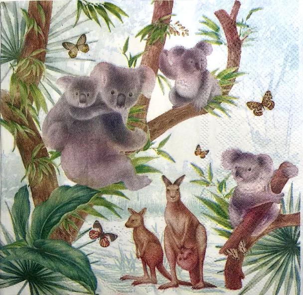 Australia animals paper napkins featuring koalas and kangaroos, 33x33cm luncheon napkins