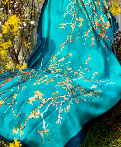 Silk Scarf Shawl Almond Blossom Vincent van Gogh in GIFTBOX