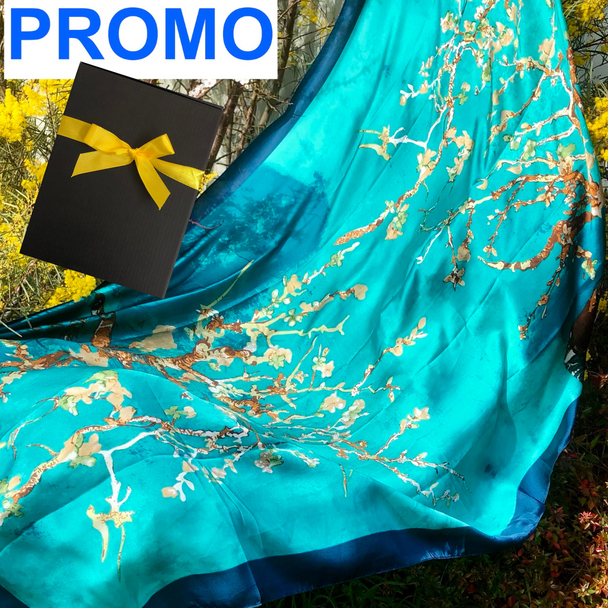 Silk Scarf Shawl Almond Blossom Vincent van Gogh in GIFTBOX