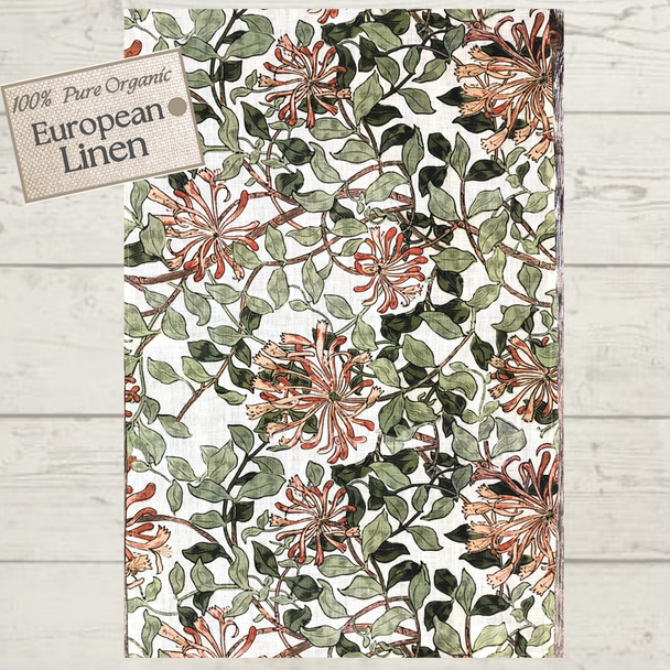 William Morris Honeysuckle 100% European Linen Tea Towel