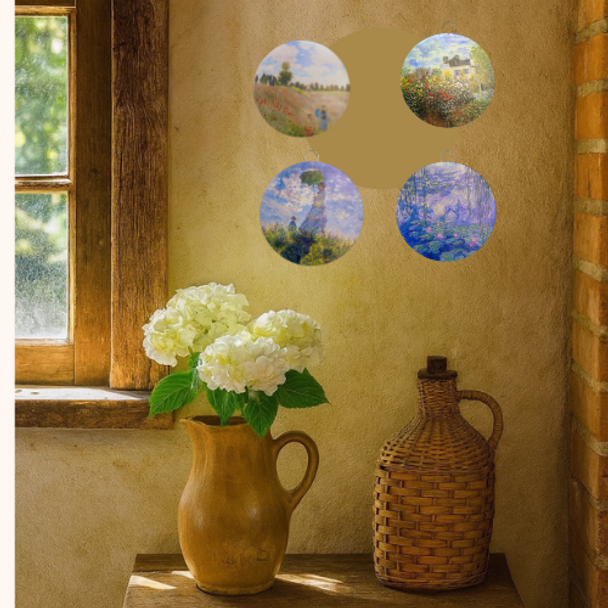 Monet – Set of 4 Round Metal Wall Pictures – 15 cm – Home Décor