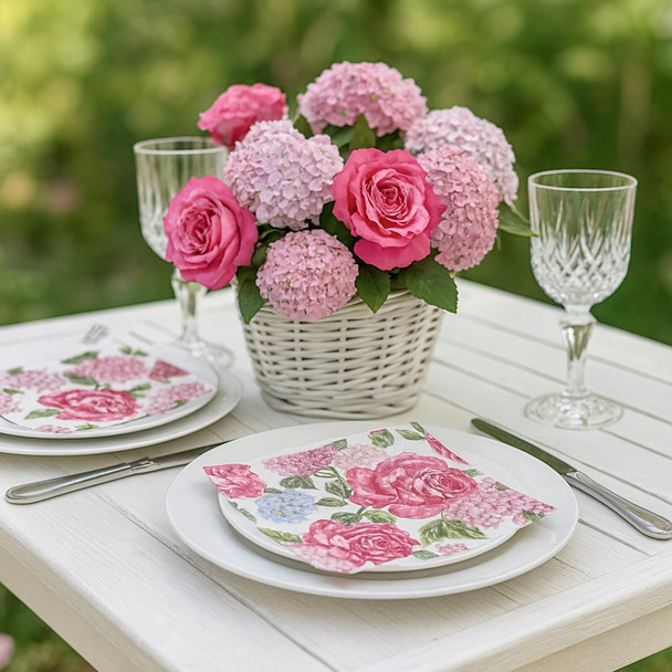 Roses and hydrangeas floral paper napkins,