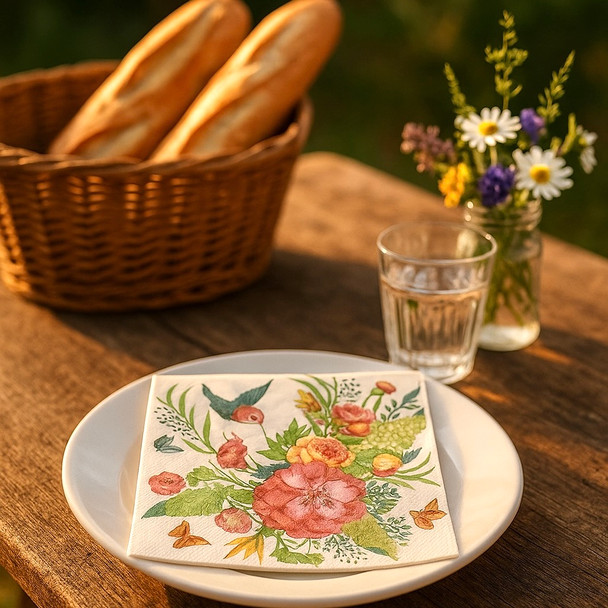 Hummingbird & Peony Garden paper napkins,