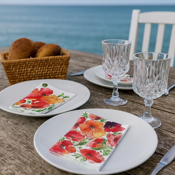 20 Paper Napkins – French Country Poppies – 33x33cm Luncheon