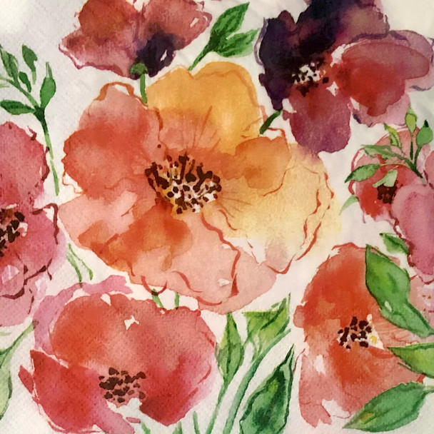 French Country Poppies paper napkins — watercolor poppy floral design, 20 pack, 33x33cm luncheon