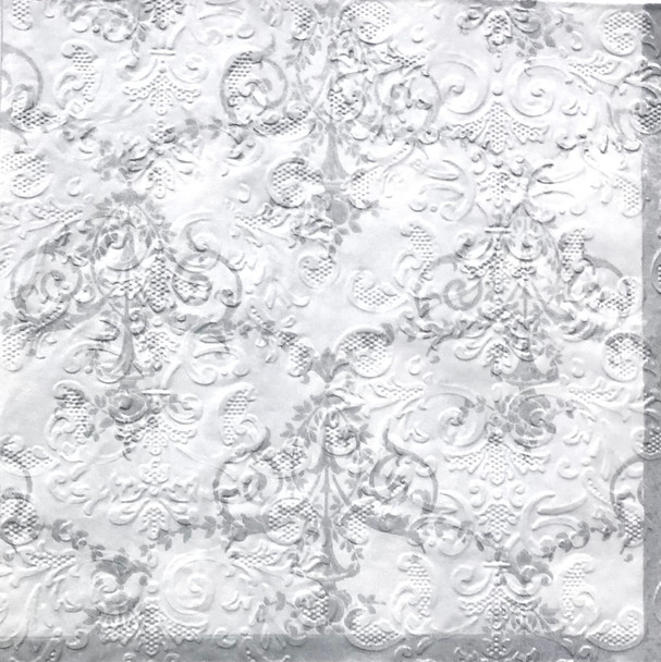 20 Paper Napkins – Versailles Silver Embossed – 33x33cm Luncheon