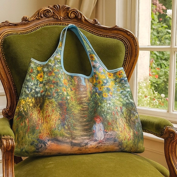 Claude Monet The Artist’s Garden Foldable Shopper Bag featuring vibrant Impressionist garden print with sunflowers and greenery. Claude Monet The Artist’s Garden Foldable Shopper Bag featuring vibrant Impressionist garden print with sunflowers and greenery.