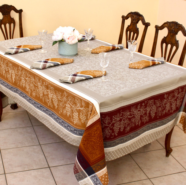 Coteau Cinnamon Jacquard French Tablecloth 160x350cm 12seats Made in France