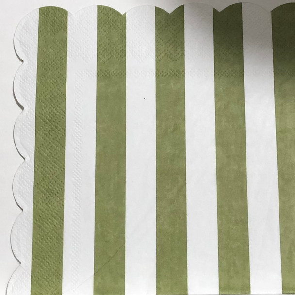 20 Paper Napkins – Riviera Stripe – Olive/White – 33x33cm Luncheon