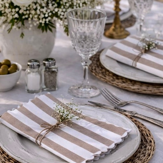 20 Paper Napkins – Riviera Stripe – Taupe/White – 33x33cm Luncheon
