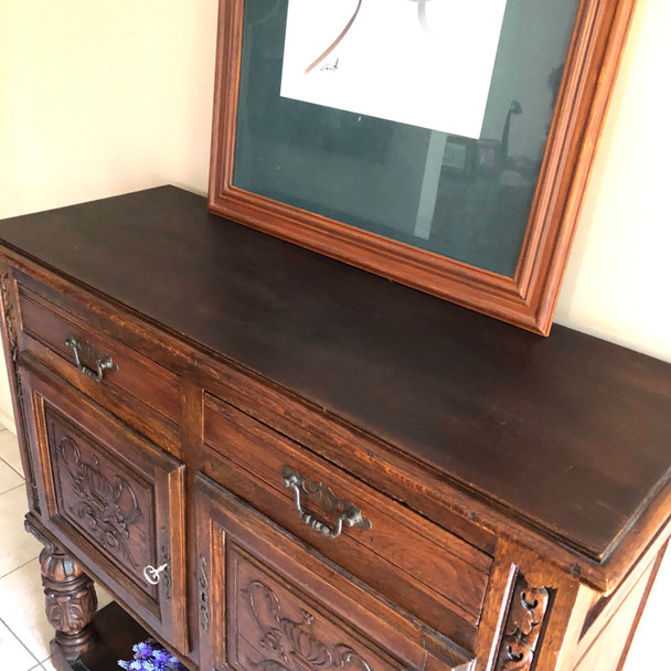 French Provincial Louis Revival Oak Sideboard / Hall Table – Antique European