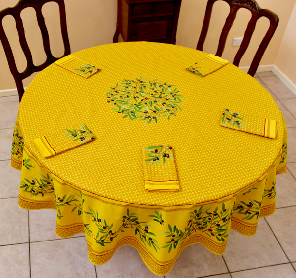 230 cm Round French Tablecloth – Stain-Resistant Coated – Nyons Yellow – Made in France