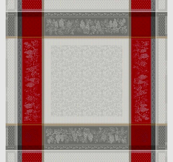 Coteau Vine Red Jacquard French Tablecloth 160x200cm 6seats Made in France