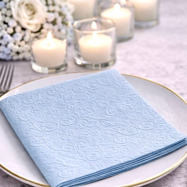 sky blue embossed paper napkins 33x33cm elegant textured serviettes