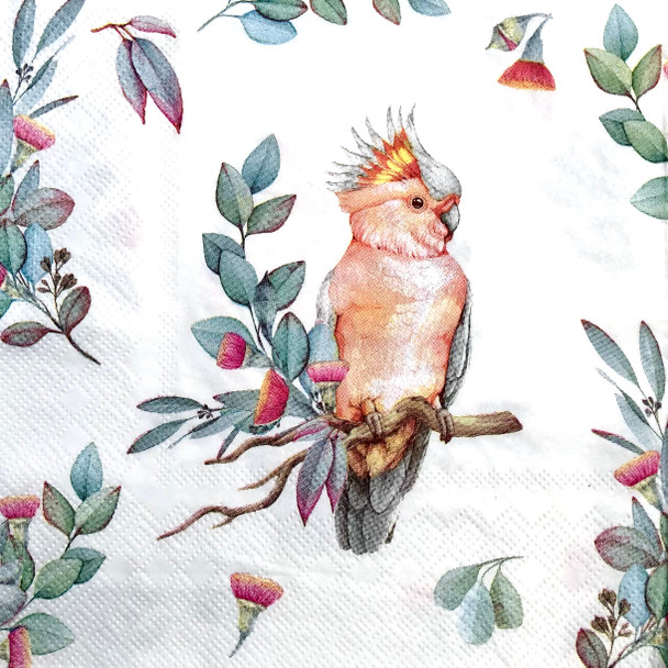 pink cockatoo eucalyptus paper napkins 33x33cm Australian bird serviettes
