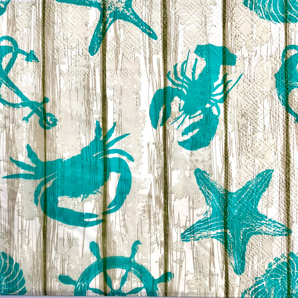20 Paper Napkins – Coastal Seafood & Stripes – 33x33cm Luncheon