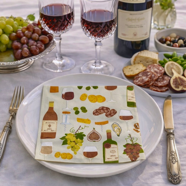 20 Paper Napkins – Wine & Cheese – 33x33cm Luncheon