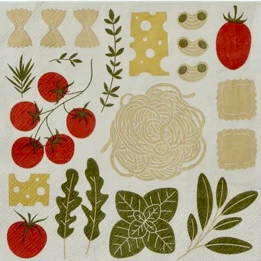 20 Paper Napkins – Pasta & Tomatoes – 33x33cm Luncheon