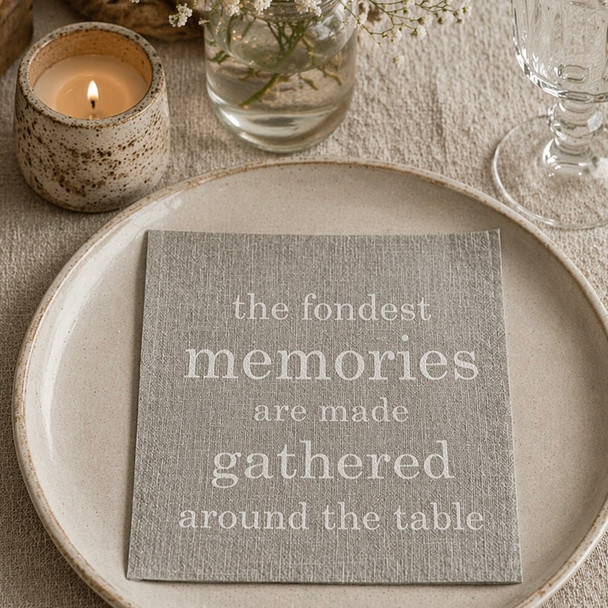 gathered around the table paper napkins 33x33cm linen look quote serviettes