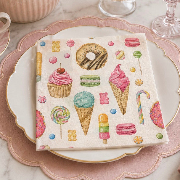sweet treats desserts paper napkins 33x33cm cupcakes macarons party serviettes
