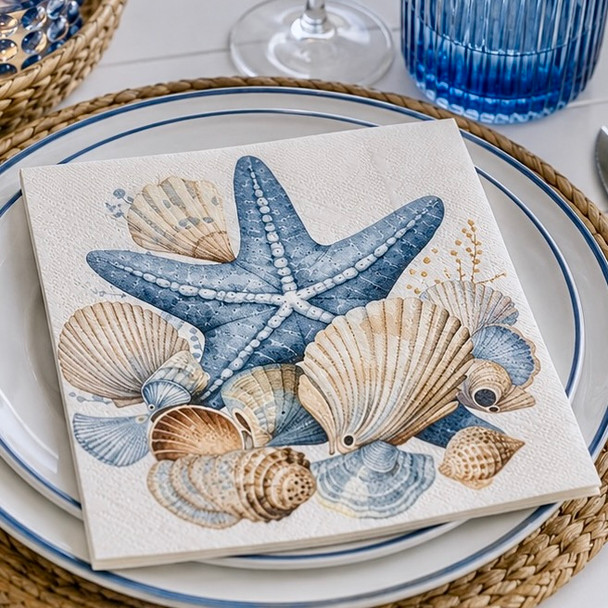coastal seashells starfish paper napkins 33x33cm beach house serviettes