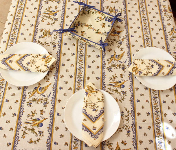 Moustiers Blue French Tablecloth 155x200cm  6Seats COATED Made in France