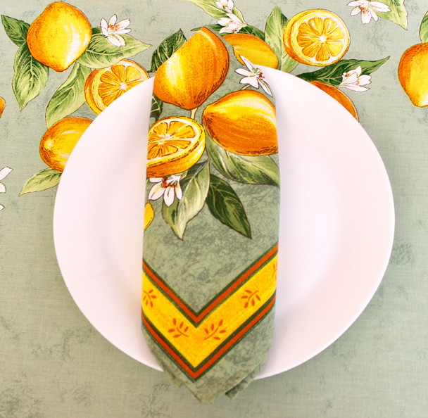 Lemons Green French Tablecloth 155x200cm 6Seats COATED Made in France