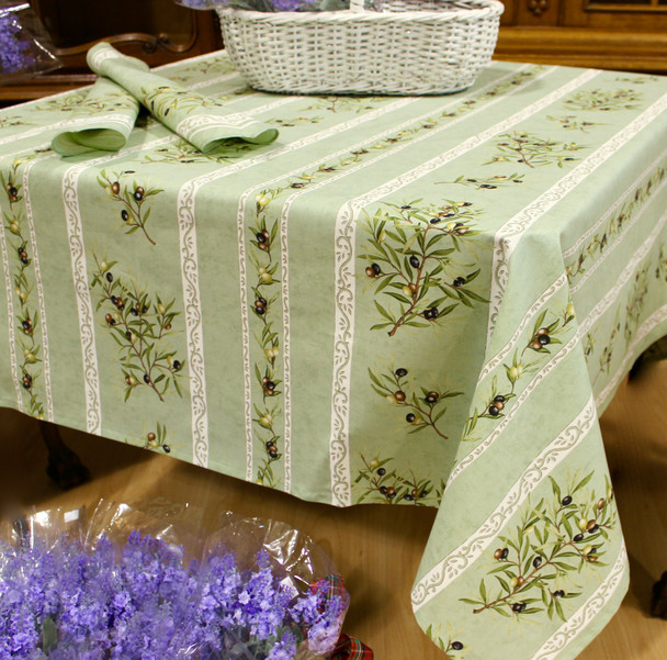 Clos des Oliviers Green Square French Tablecloth 150x150cm Made in France Clos des Oliviers Green Square French Tablecloth 150x150cm Made in France