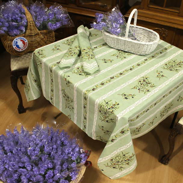 Clos des Oliviers Green Square French Tablecloth 150x150cm Made in France Clos des Oliviers Green Square French Tablecloth 150x150cm Made in France